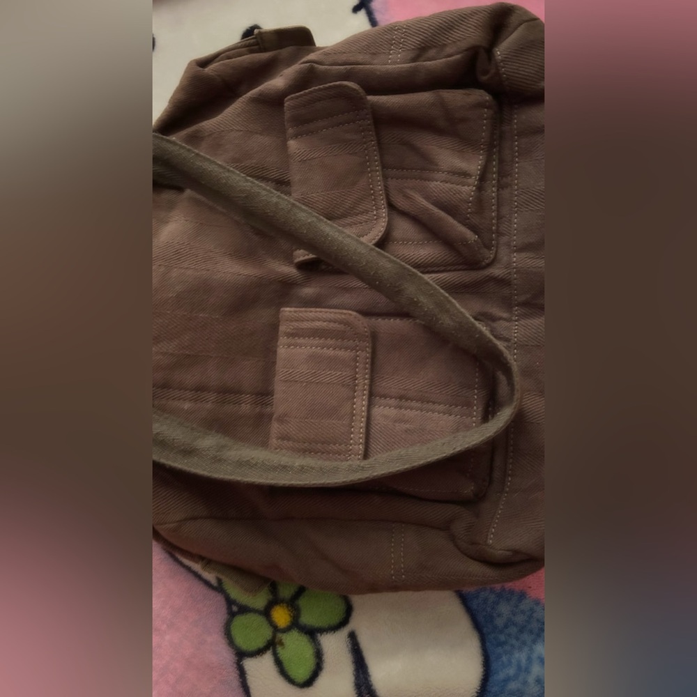 Thirty-One Brown Canvas Bag with Silver Accents